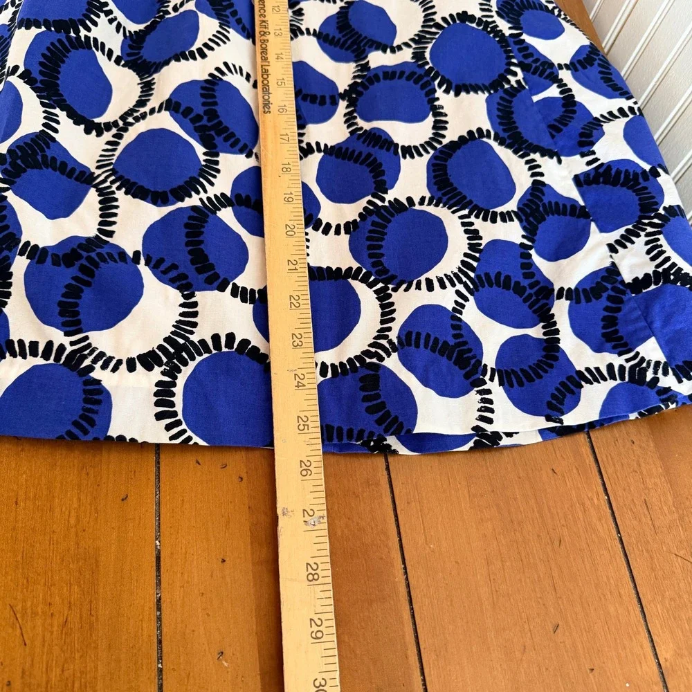 Kate Spade New York A-line Midi Geometric Blue White Modern Chic Skirt -Size‎ 6-